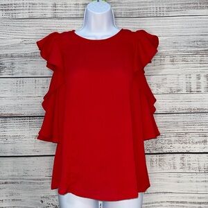 Red Ruffle Cold Shoulder Blouse | Size Small